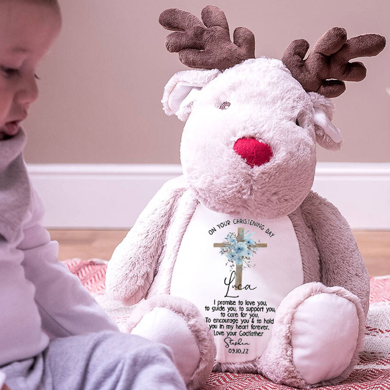 Personalised Christening Gift, baby Teddy Reindeer