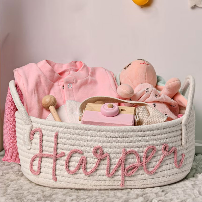 Personalized Baby Gift Basket, Rope Cotton Basket