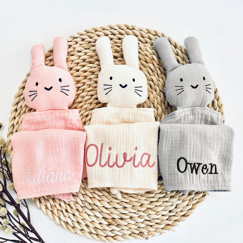 Embroidered Cute Bunny Baby Security Blanket