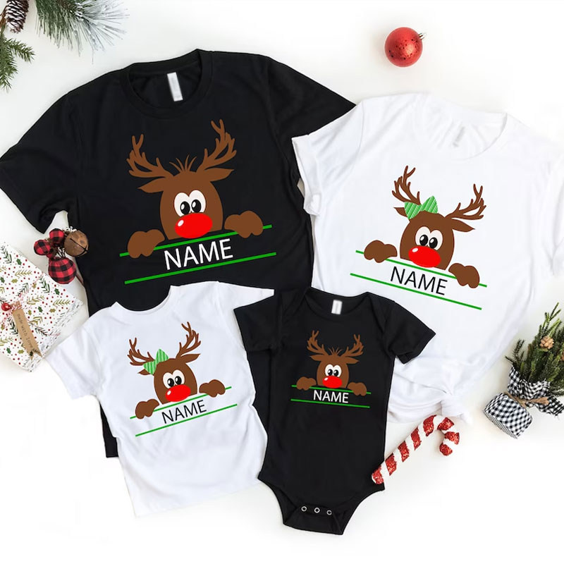 [Adult T-shirt] Personalised Reindeer Christmas Matching Family Shirts