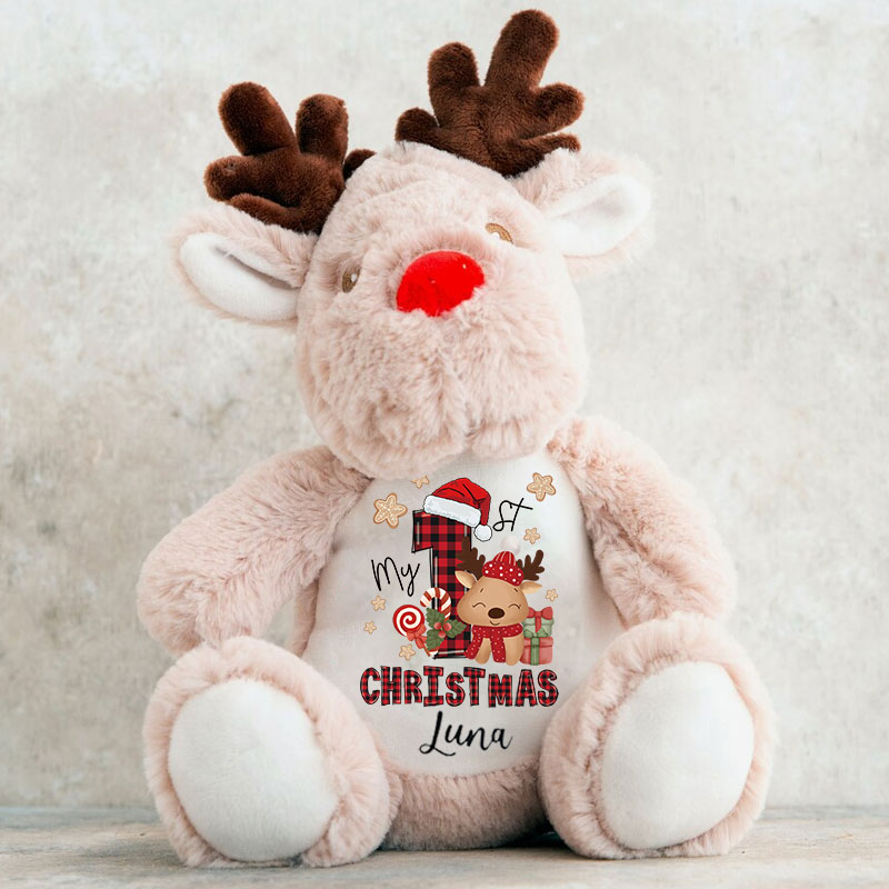 Personalised Cute Baby 1st Christmas Flush Reindeer