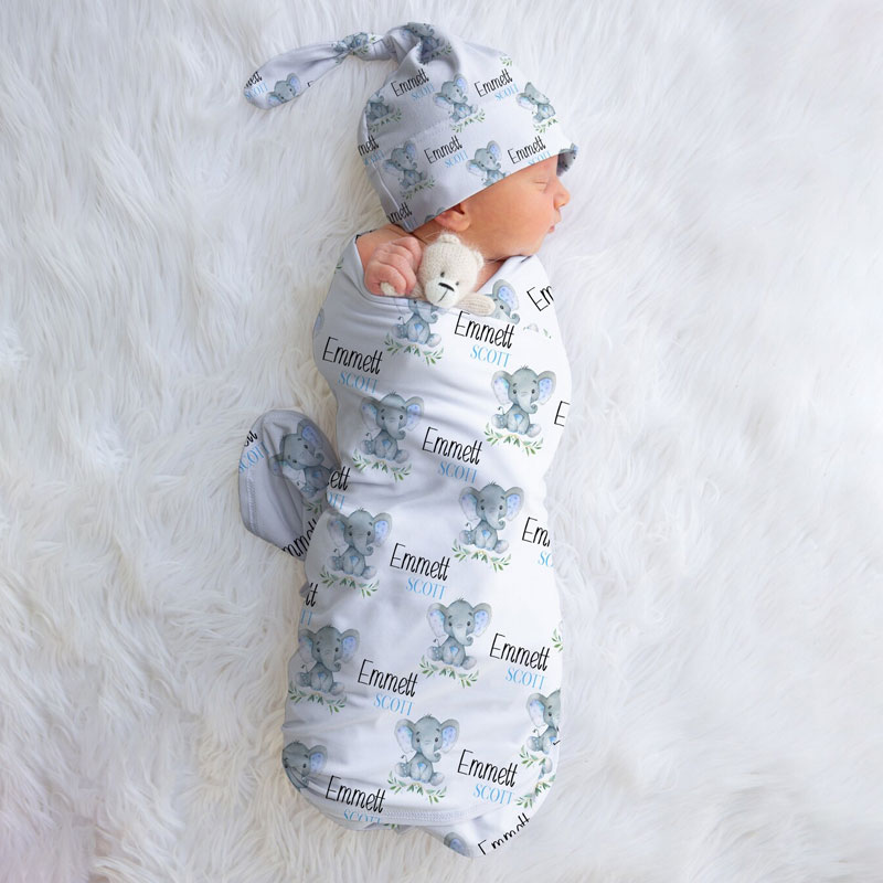 Personalized Elephant Swaddle Blanket Set of 3