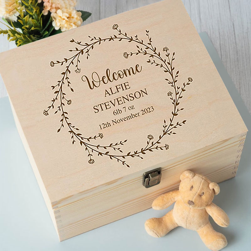 Engraved New Baby Memory Keepsake Wooden Box