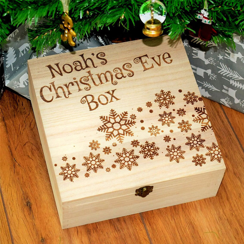 Engraved Snowflakes Wooden Christmas Eve Boxes for Children