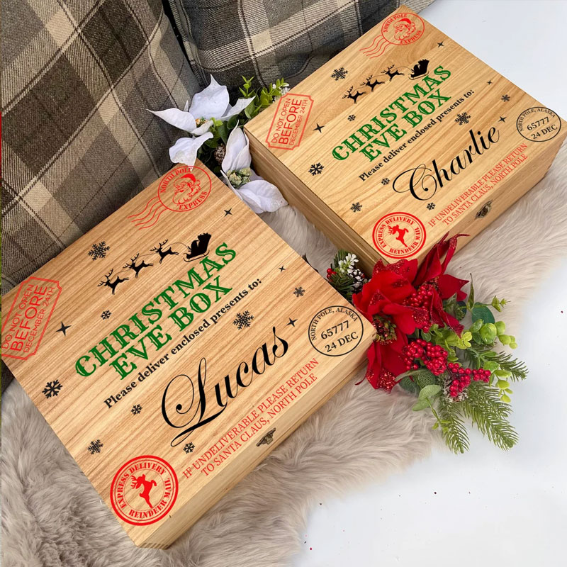 [Copy]Personalized Christmas Wooden Eve Box, Kids Xmas Gift