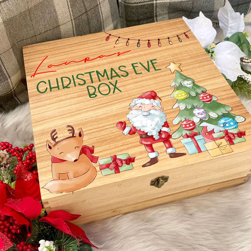 Personalised Kids Christmas Wooden Eve Box with Name