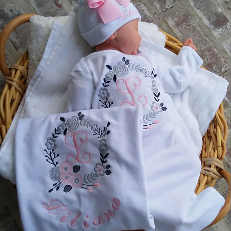  Personalized Floral Gown Newborn Girl Coming Home Outfit