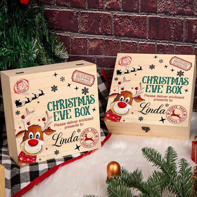 Christmas Eve Box Reindeer For Children Custom Wooden Box Gift