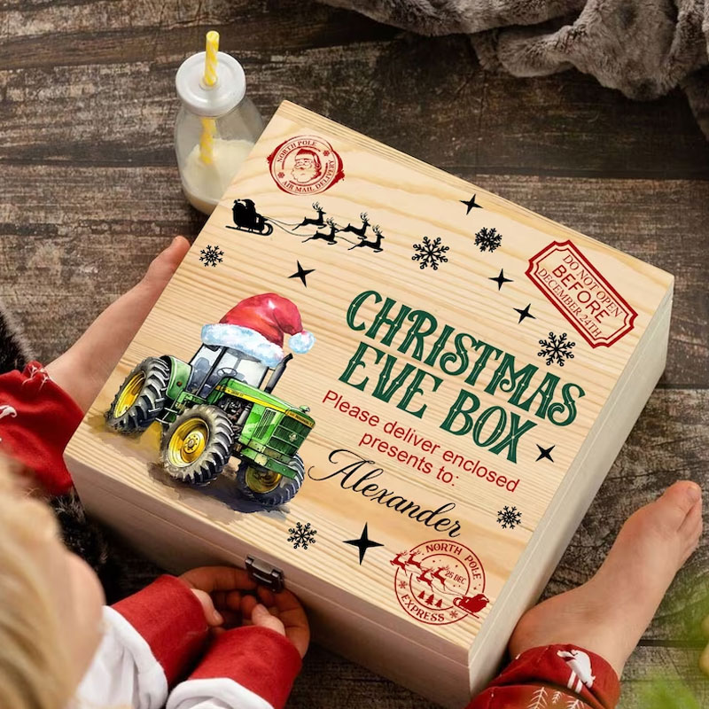 Christmas Eve Box Wooden Tractor Excavator For Kids