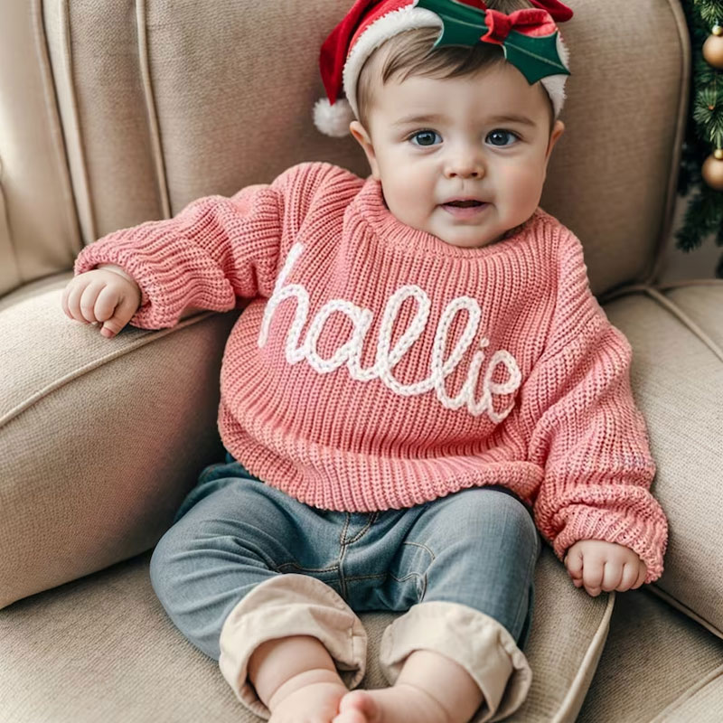 Custom Baby Sweater with Hand-Embroidered Name