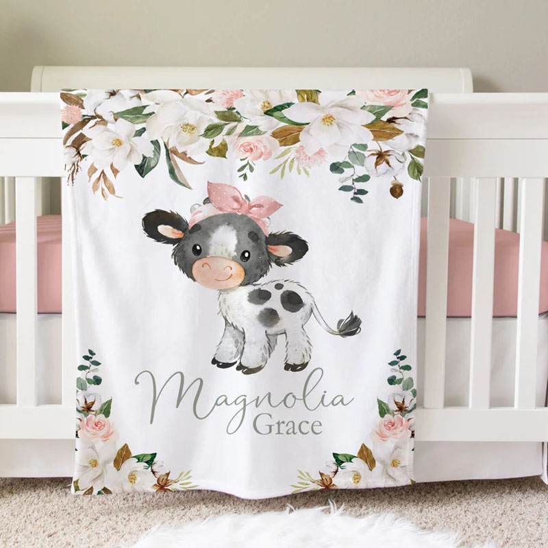 Custom Personalized Baby Farm Cow Nursery Blanket