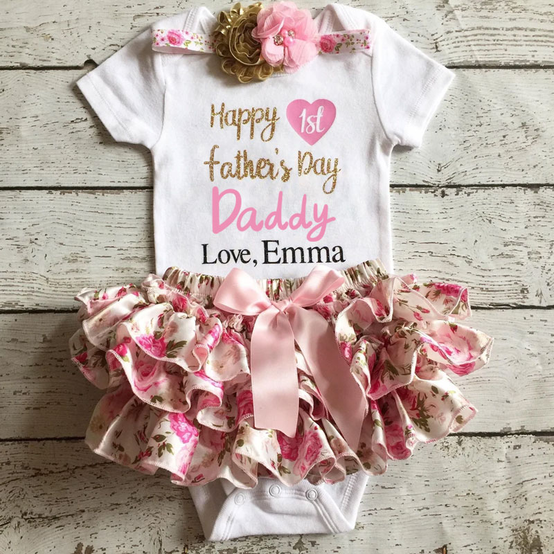 First Father’s Day outfit Baby girl's ruffle bloomer set