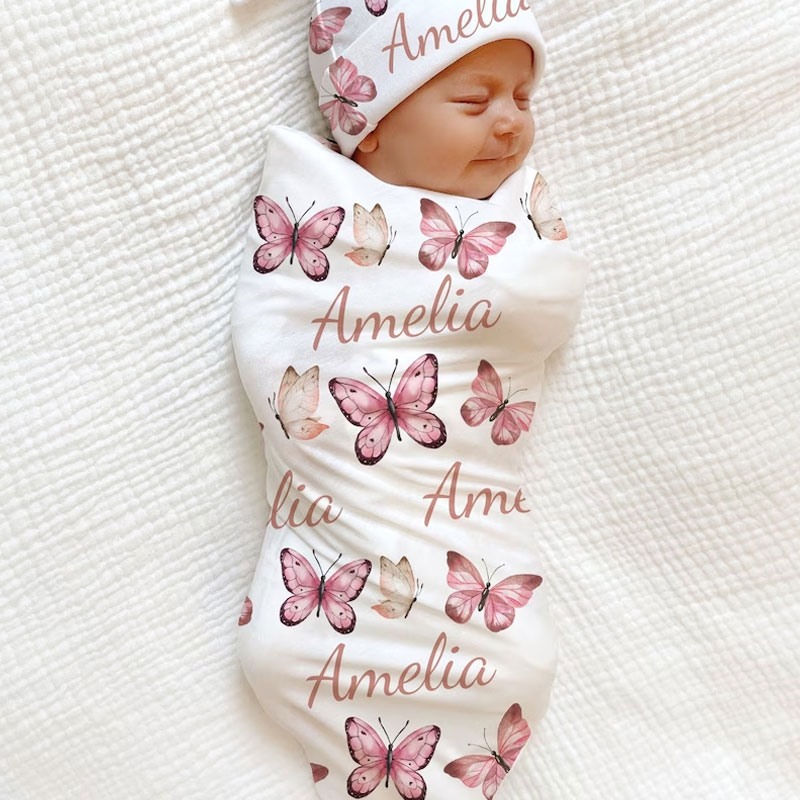PINK BUTTERFLY Swaddle Blanket Newborn Baby Gift