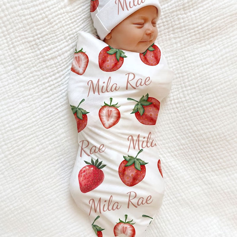 PINK STRAWBERRY Swaddle Blanket Newborn Baby Gift
