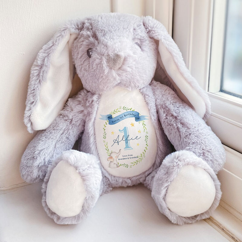 Personalised 1st birthday toy Rabbit Teddy ToyCH04-Bunny-Bbirthday/H/FlushToy