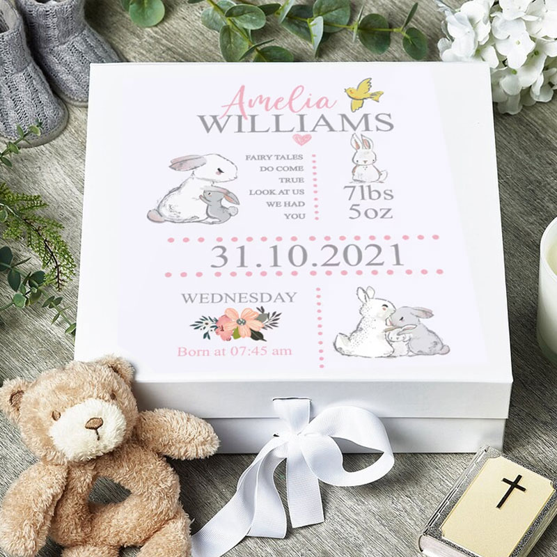 Personalised Rabbit Baby Girl Keepsake Memory Box Gift