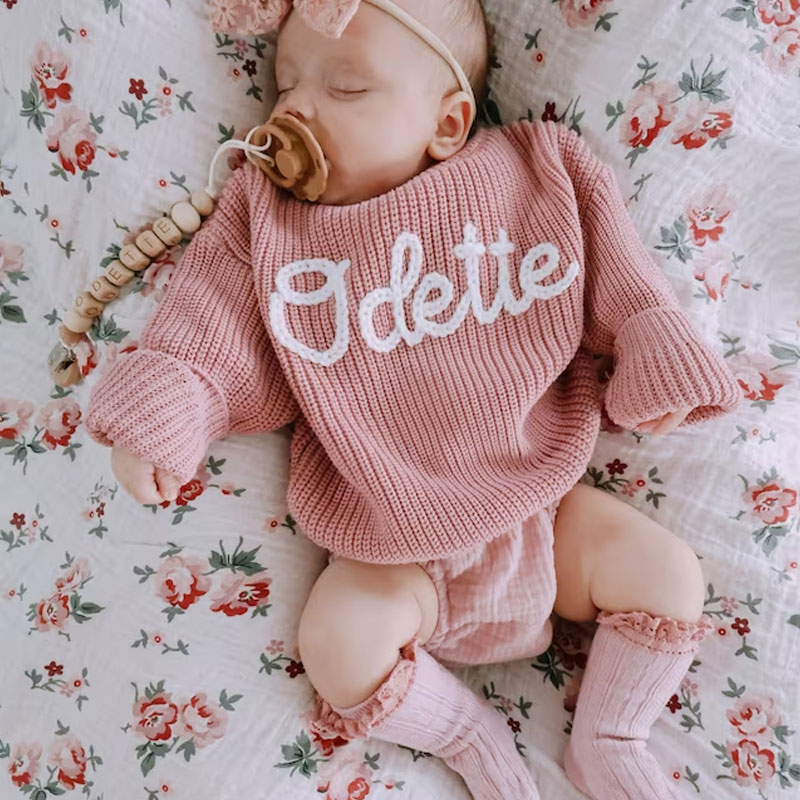 Personalized Baby Toddler Name Sweater Hand-embroidered Gift