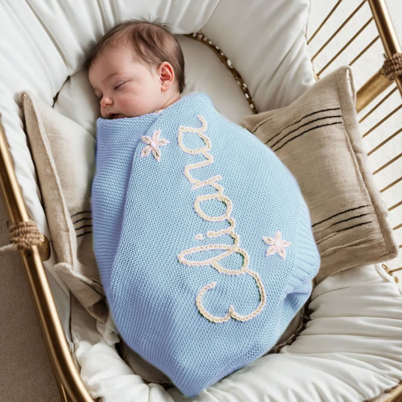Personalized HandEmbroidered Knit Baby Blanket