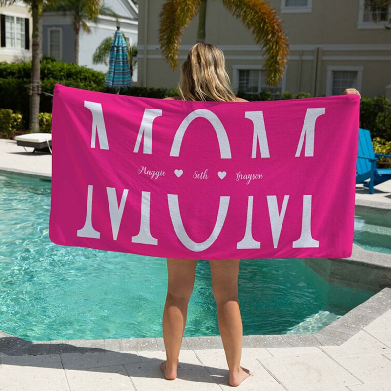 Personalized Hot Pink Mom And Kid Beach Towel