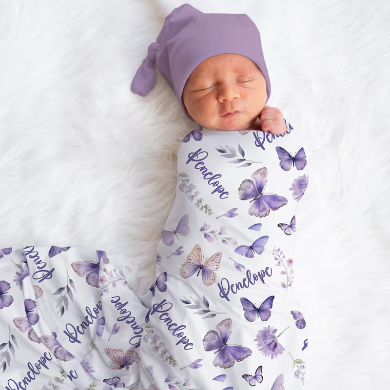 Personalized Purple Butterfly Swaddle Blanket