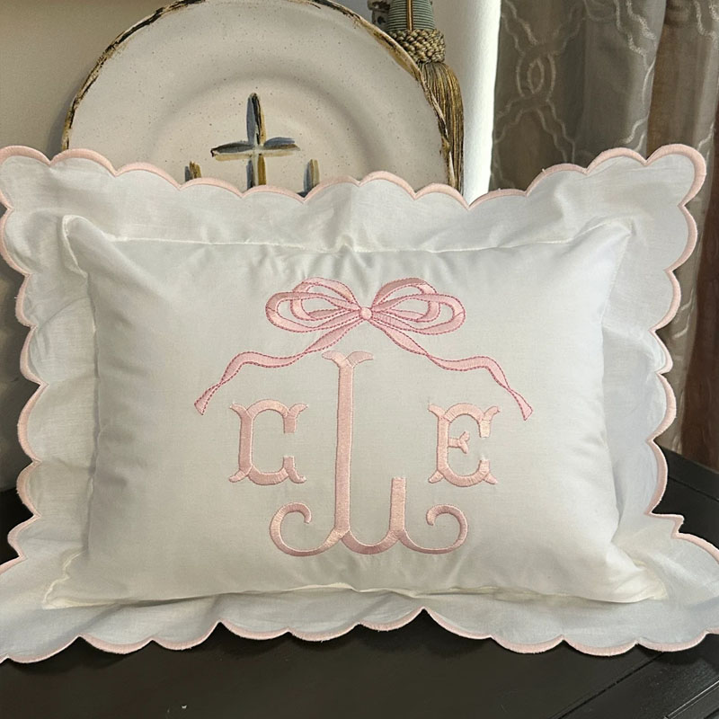 Pink Scallop Monogram Nursery Pillow