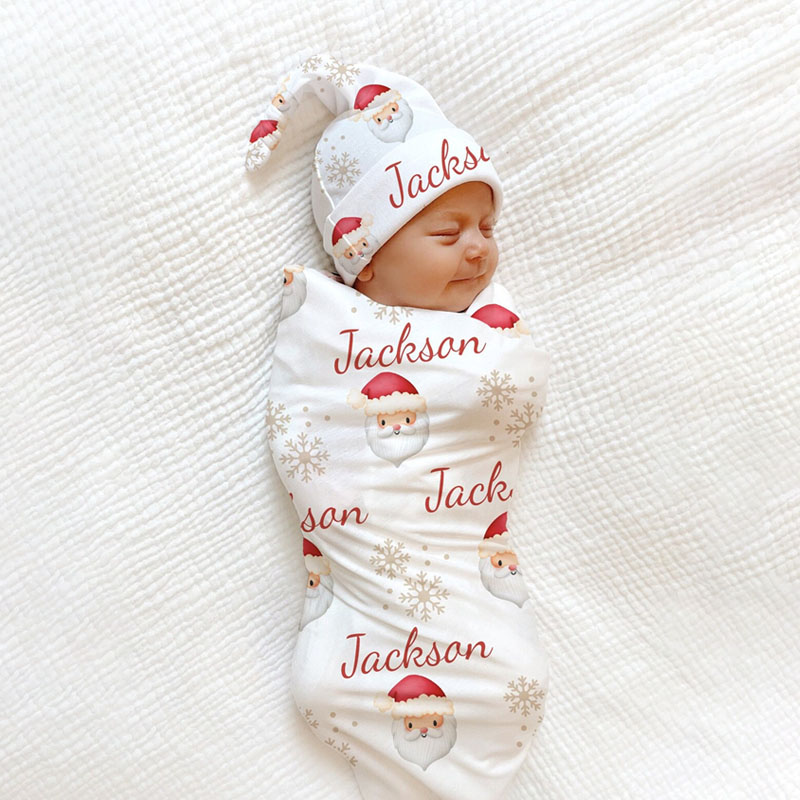 Santa Custom Baby Name Swaddle Blanket