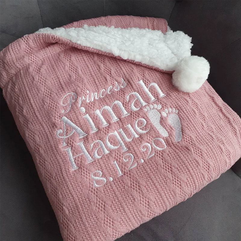 Personalised Baby, Toddler Cable Sherpa Knit Blanket