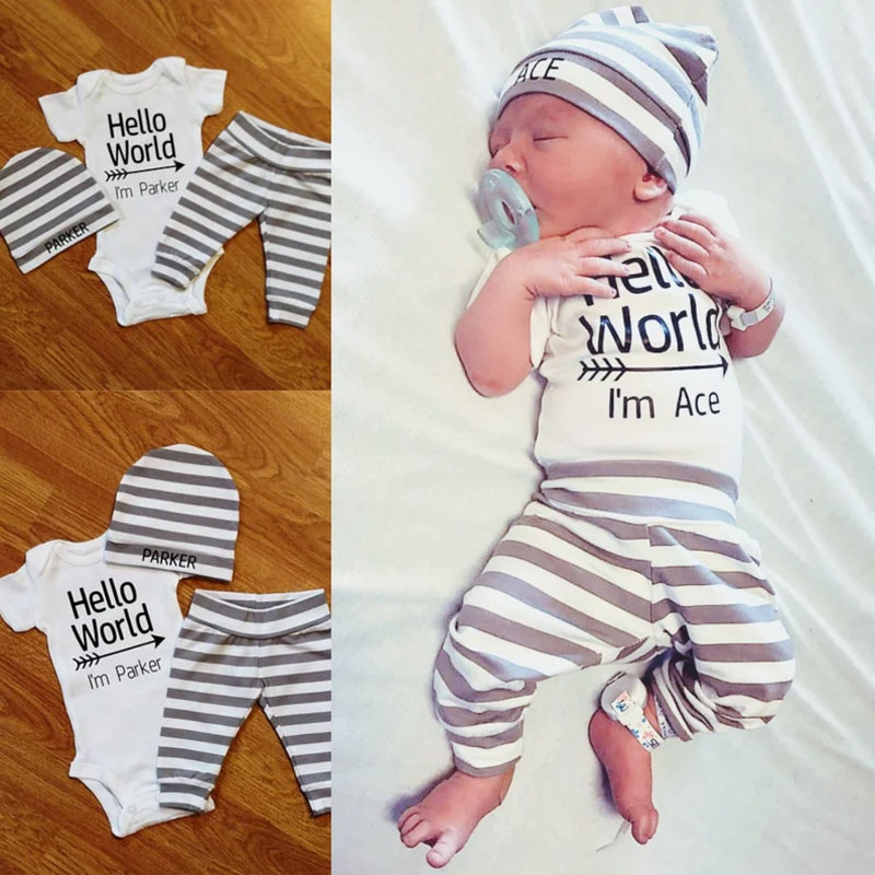 Personalized Hello World Baby Boy Coming Home Outfit
