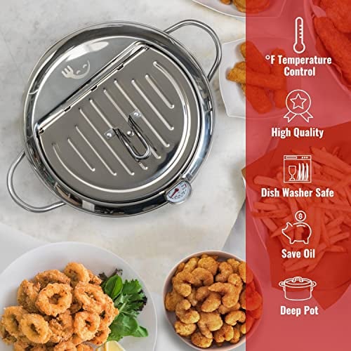 🔥LAST DAY 49% OFF🔥 -Stainless Steel Frying Pot with Thermometer and Oil Drip Drainer Rack🎉