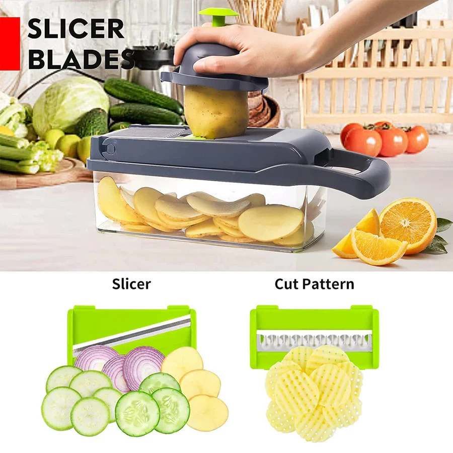 (🔥Hot Sale 70% OFF🎁) Multi-functional 12 in 1 Vegetable Slicer, Fruit Dicer Chopper Kitchen Cutter