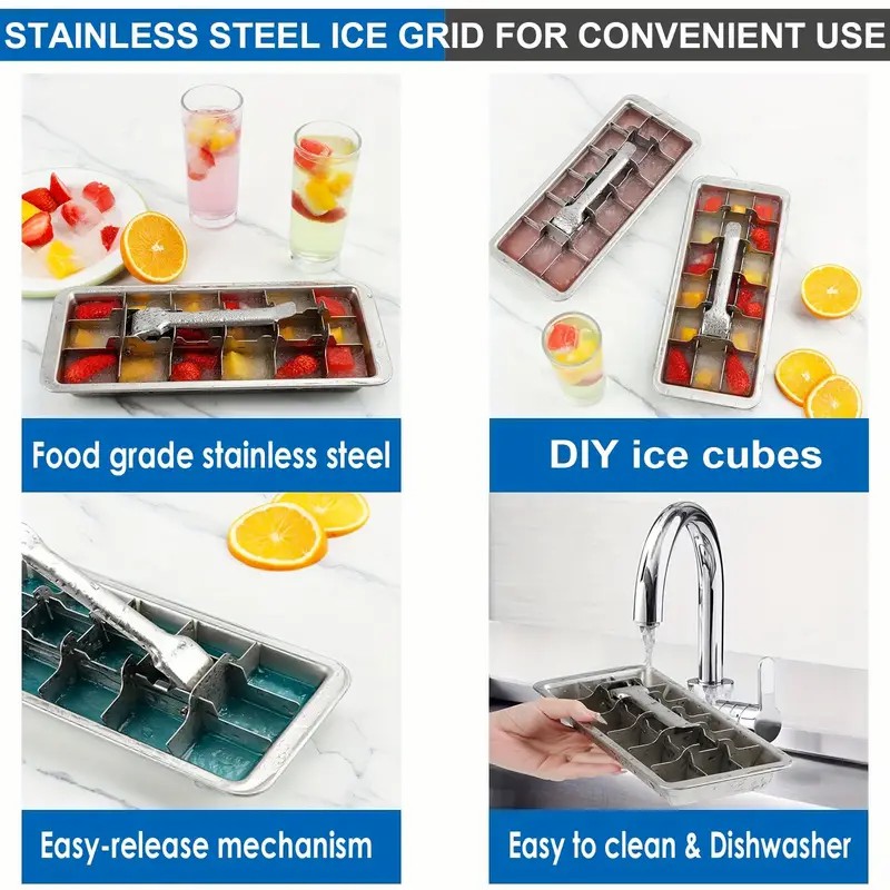 Stainless Steel Ice Cube Tray With Easy Release Handle