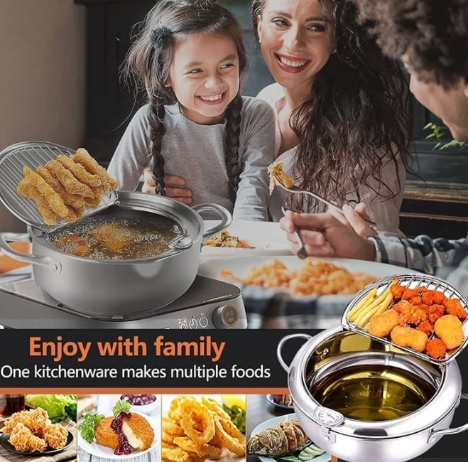 🔥LAST DAY 49% OFF🔥 -Stainless Steel Frying Pot with Thermometer and Oil Drip Drainer Rack🎉