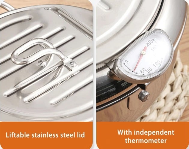 🔥LAST DAY 49% OFF🔥 -Stainless Steel Frying Pot with Thermometer and Oil Drip Drainer Rack🎉
