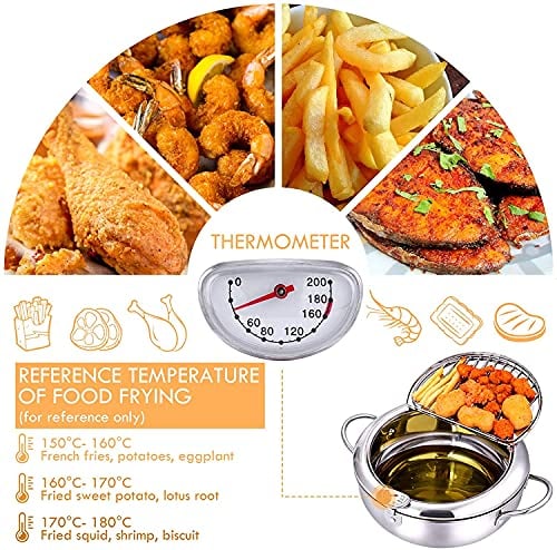 🔥LAST DAY 49% OFF🔥 -Stainless Steel Frying Pot with Thermometer and Oil Drip Drainer Rack🎉