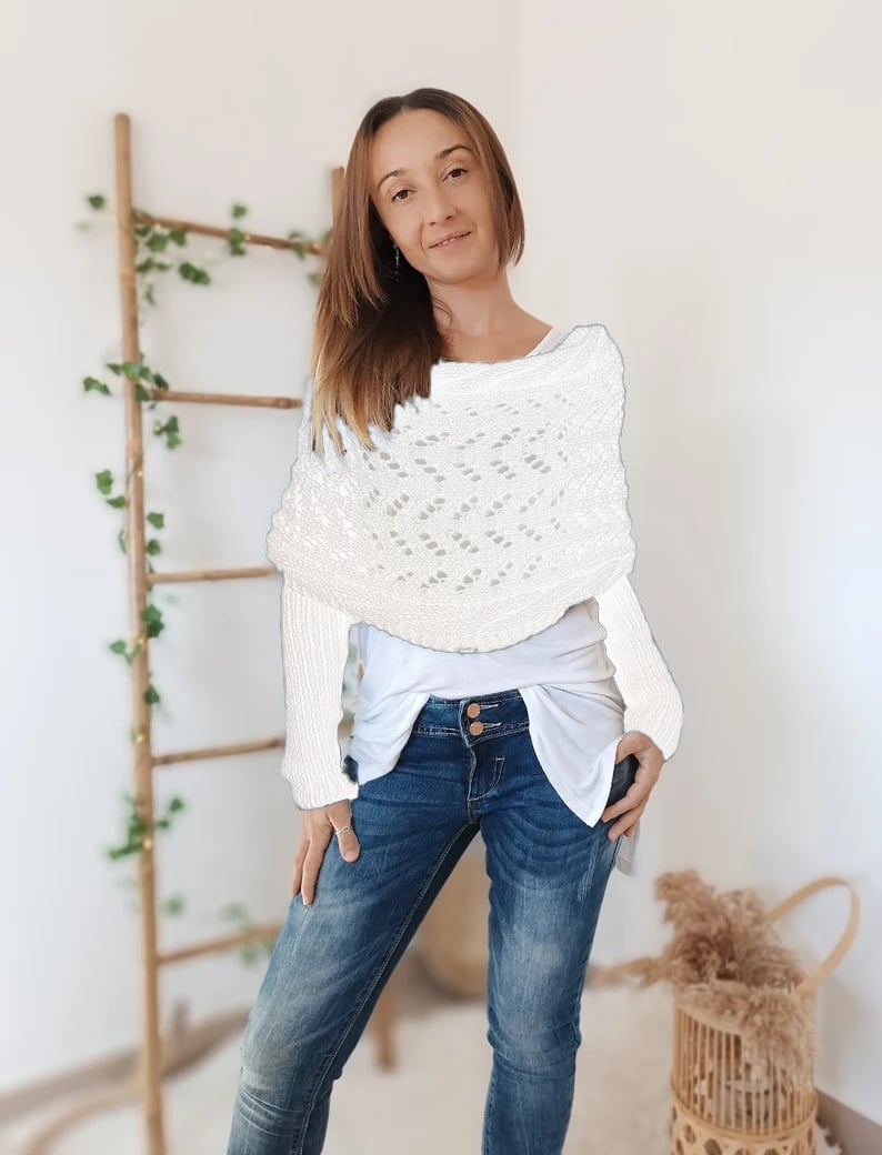 Hollow Knit Shawl With Sleeves