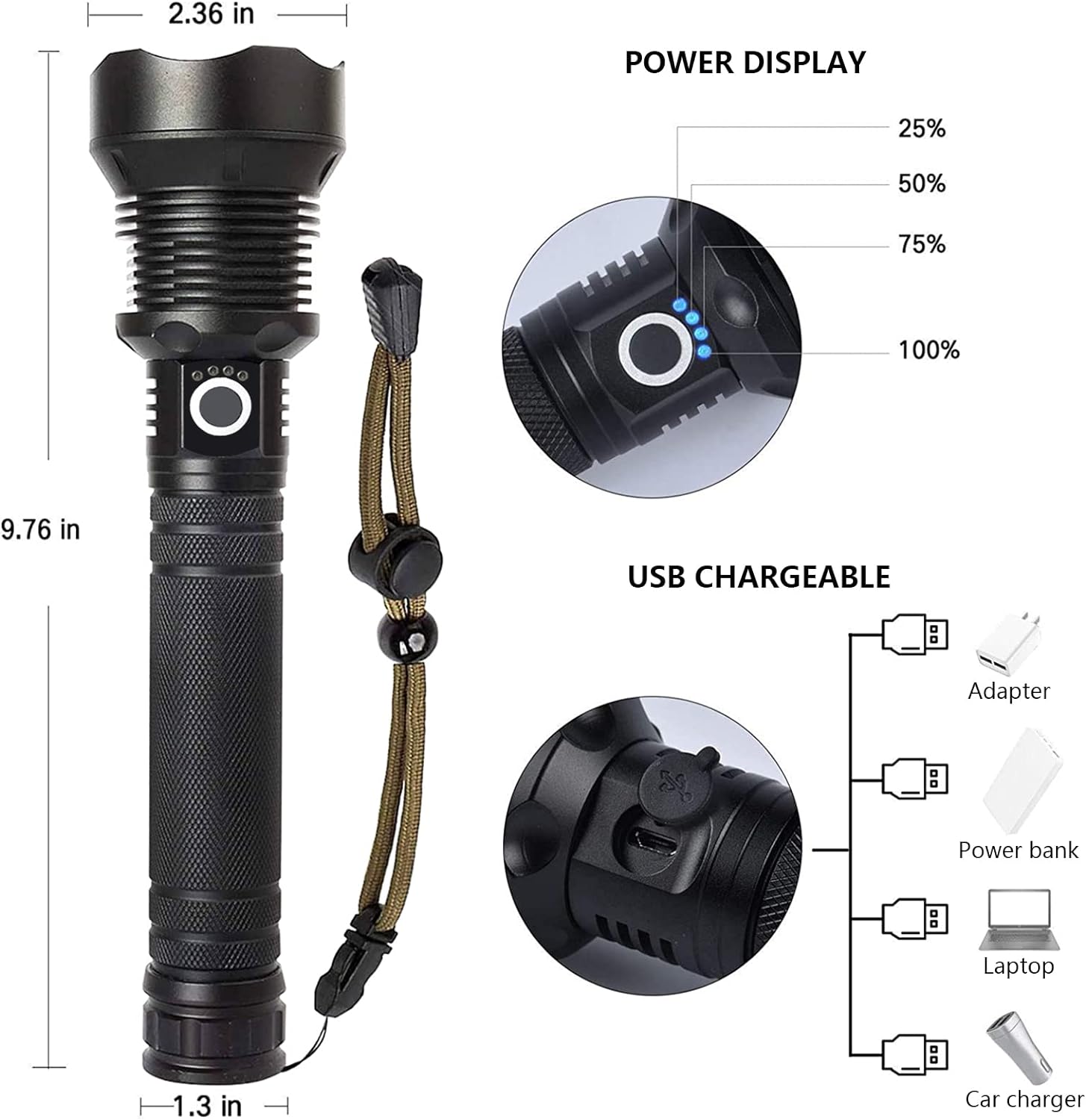 LED Zoom Bright Tactical Flashlight