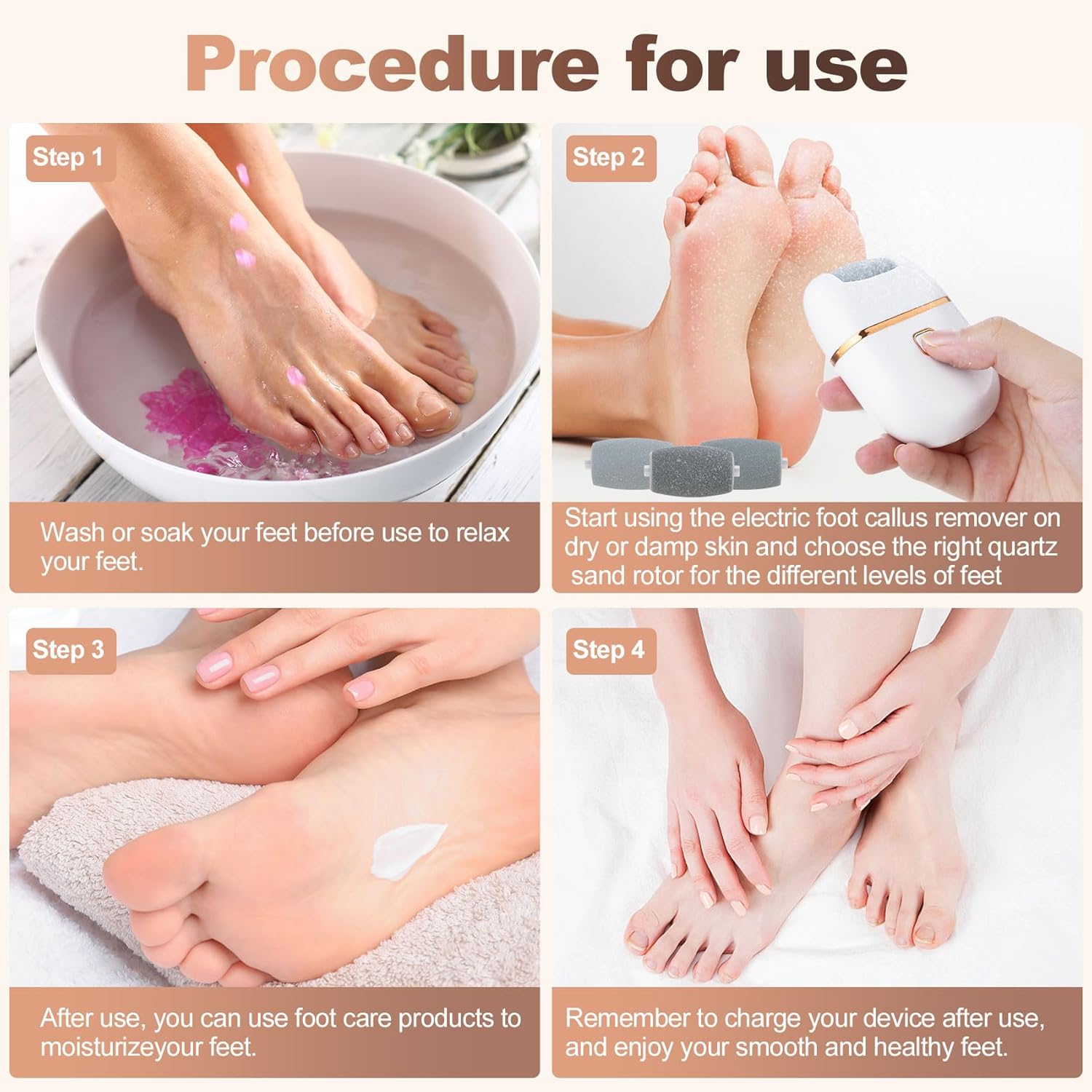 Electric Pedicure Tool With 3 Different Grinding Heads