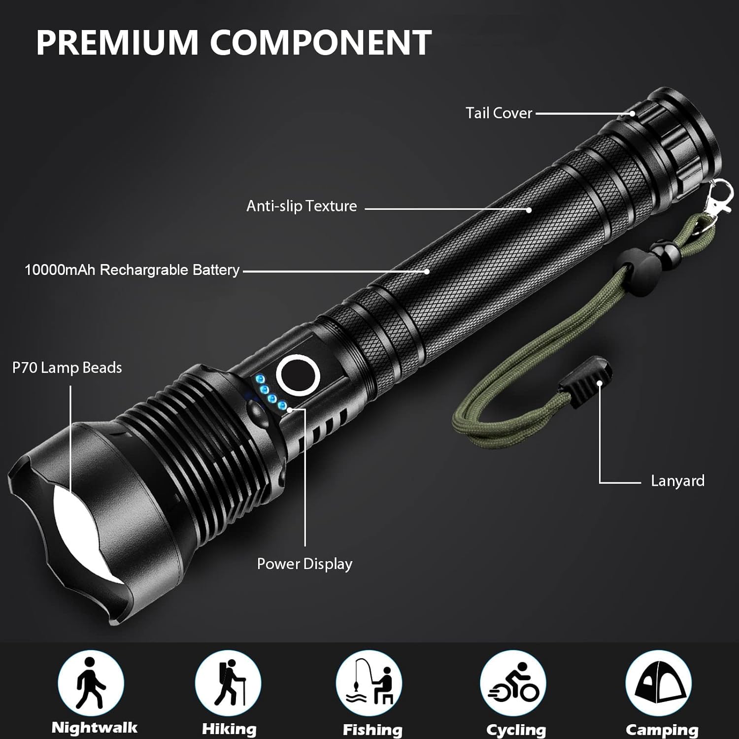 LED Zoom Bright Tactical Flashlight