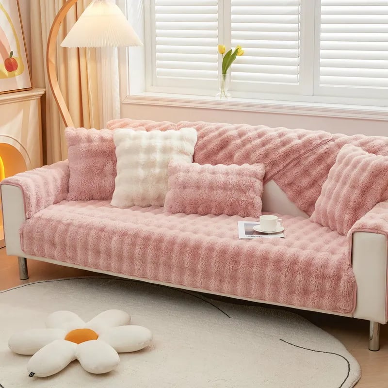 Cosy Plush Solid Colour Non-slip Sofa Cover