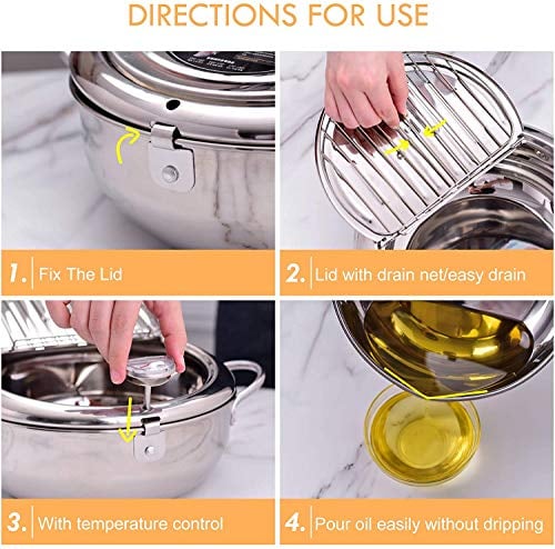 🔥LAST DAY 49% OFF🔥 -Stainless Steel Frying Pot with Thermometer and Oil Drip Drainer Rack🎉