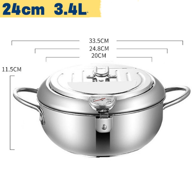 🔥LAST DAY 49% OFF🔥 -Stainless Steel Frying Pot with Thermometer and Oil Drip Drainer Rack🎉