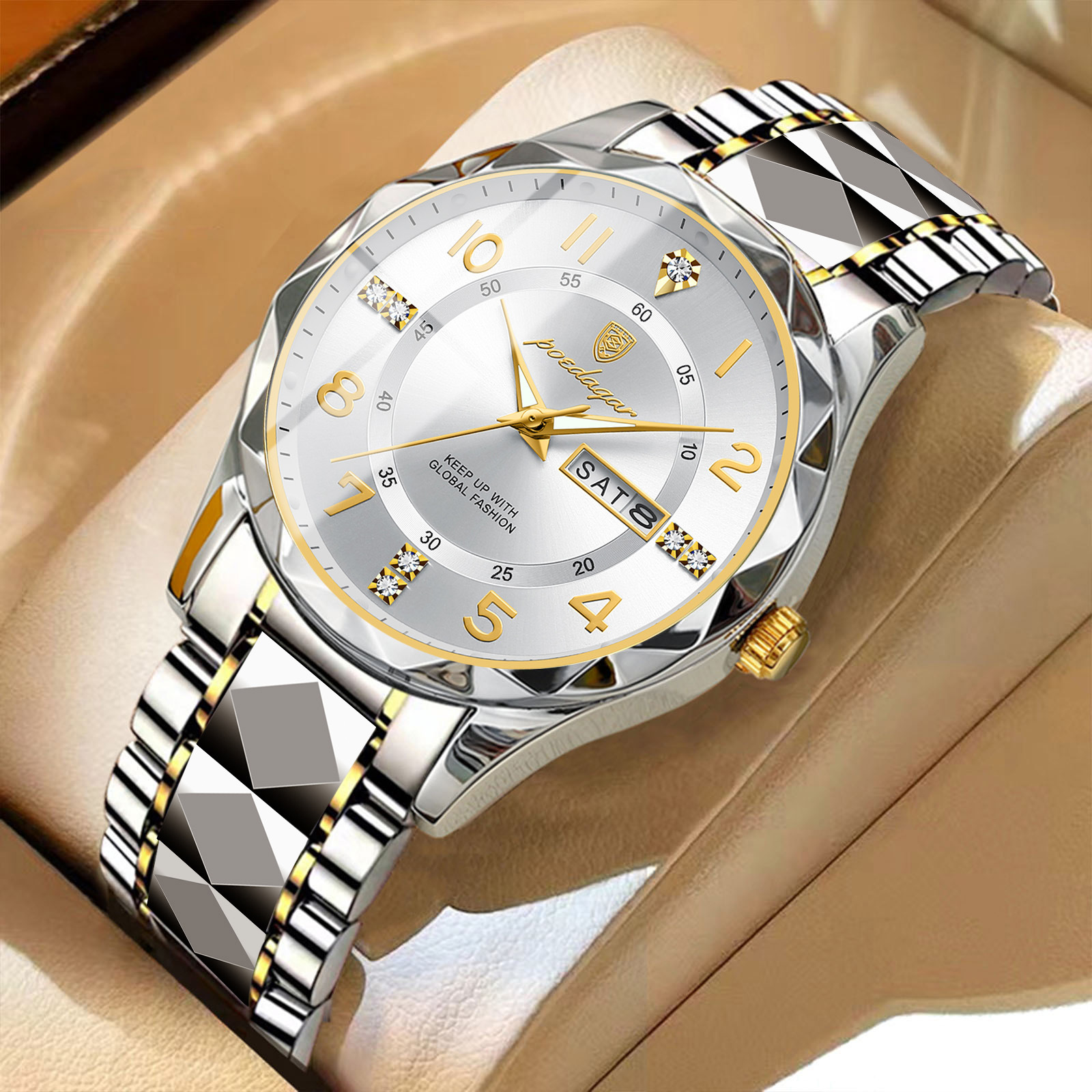 POEDAGAR Top Brand Luxury Man Wristwatch Waterproof Luminous Date Week Men Watches Stainless Steel Quartz Men’s Watch Male reloj