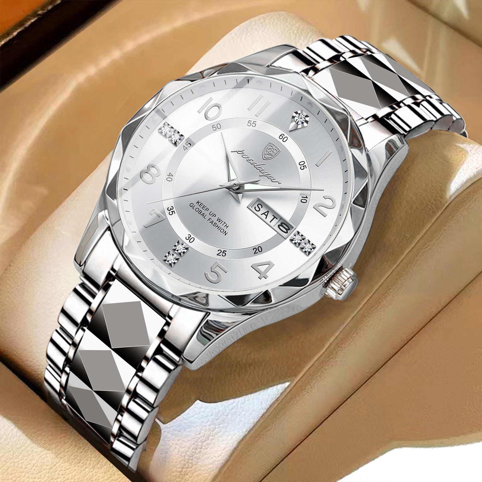 POEDAGAR Top Brand Luxury Man Wristwatch Waterproof Luminous Date Week Men Watches Stainless Steel Quartz Men’s Watch Male reloj
