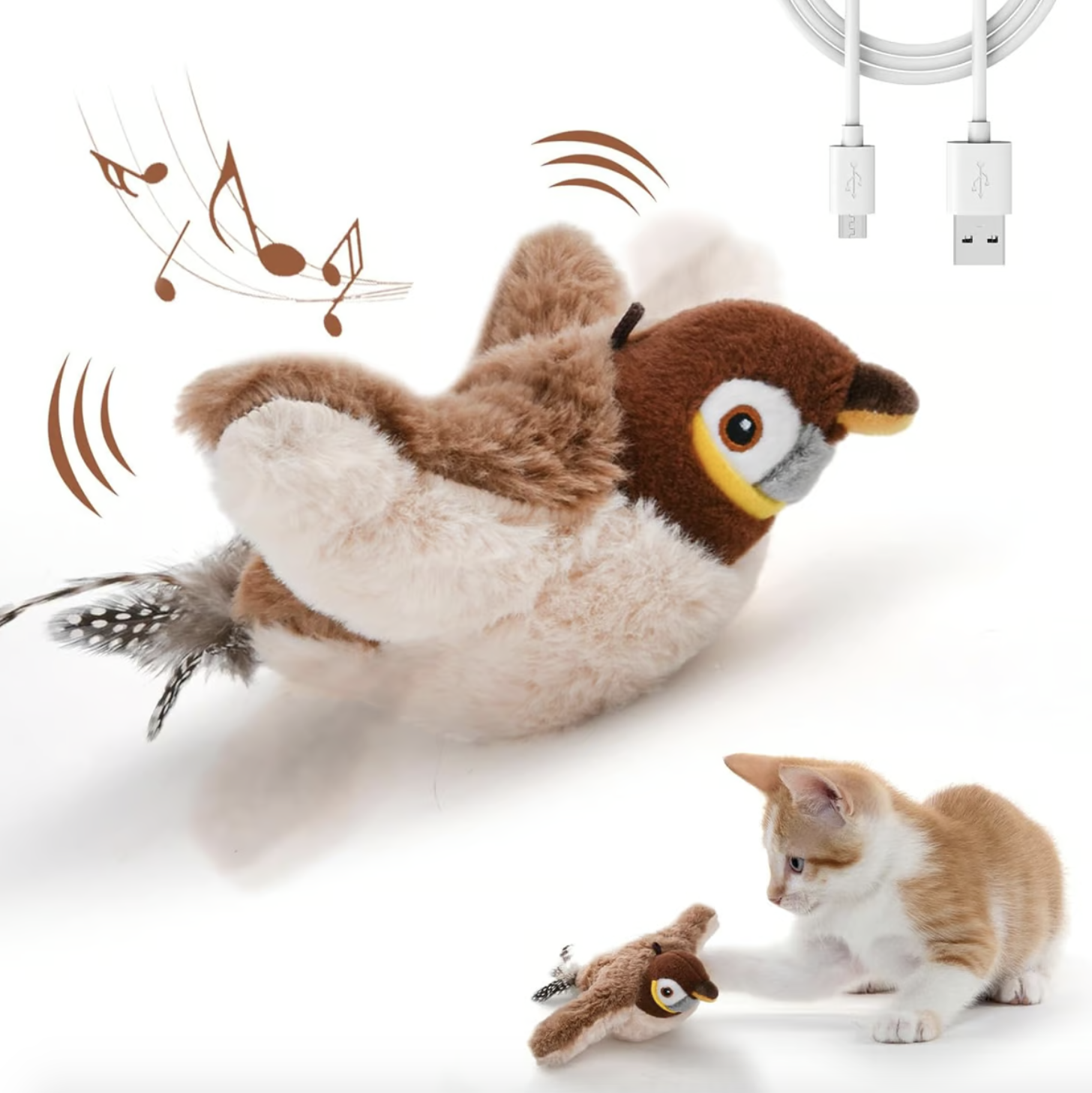 Interactive Chirping Bird That Stimulates Cats' Hunting Interest, No Batteries Required, Usb Charging