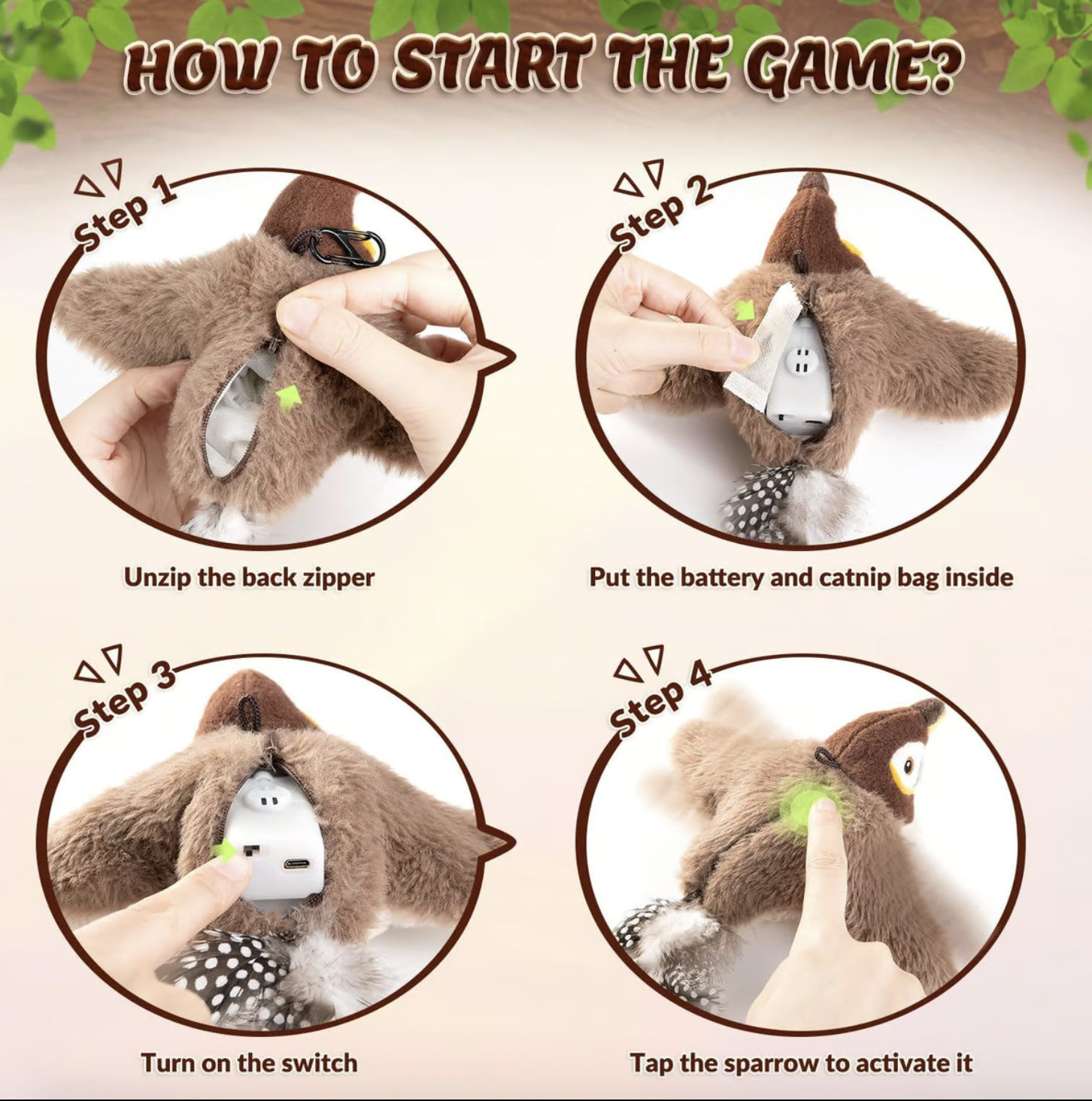 Interactive Chirping Bird That Stimulates Cats' Hunting Interest, No Batteries Required, Usb Charging