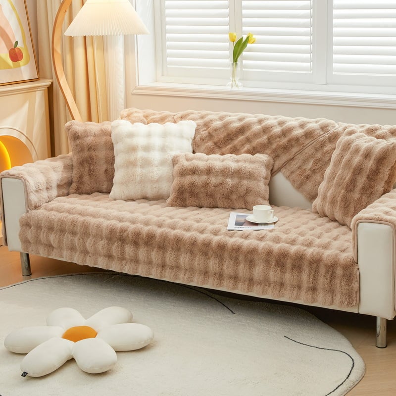 Cosy Plush Solid Colour Non-slip Sofa Cover
