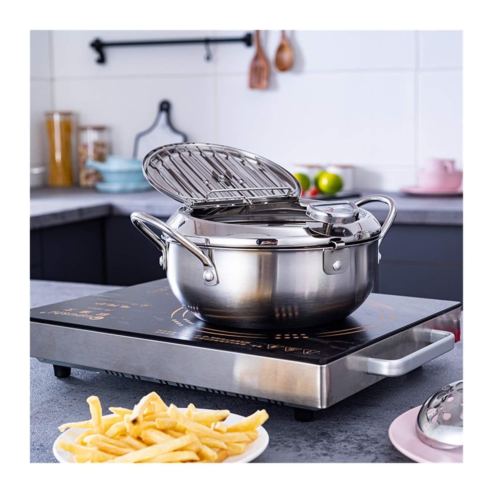 🔥LAST DAY 49% OFF🔥 -Stainless Steel Frying Pot with Thermometer and Oil Drip Drainer Rack🎉