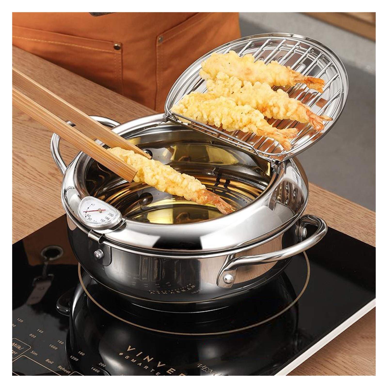🔥LAST DAY 49% OFF🔥 -Stainless Steel Frying Pot with Thermometer and Oil Drip Drainer Rack🎉