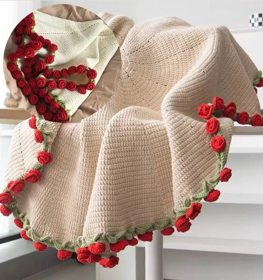 Rose hand-woven blanket, pure handmade blanket, can be turned into a bouquet of roses blanket,a gift for the object, mother, elders, a special gift-MM