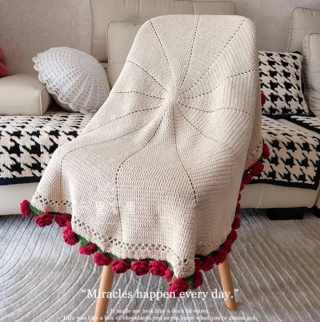 Rose hand-woven blanket, pure handmade blanket, can be turned into a bouquet of roses blanket,a gift for the object, mother, elders, a special gift-MM
